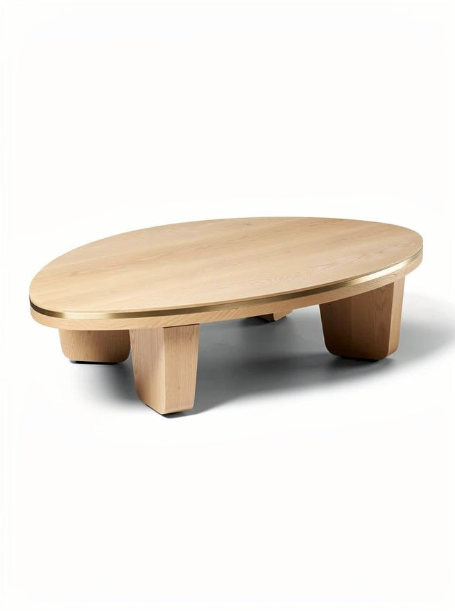 Moderne ovale salontafel van natuurlijk hout met stevige vierkante poten
