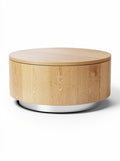 Technische Titel: "Modern ronde salontafel van hout met metalen basis"