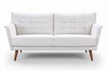 Moderne witte bank met houten poten en gestikte bekleding