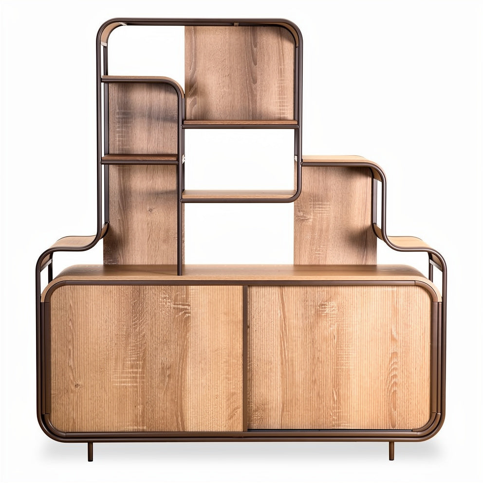 现代 houten TV-meubel met open planken en gescheiden kastdeuren