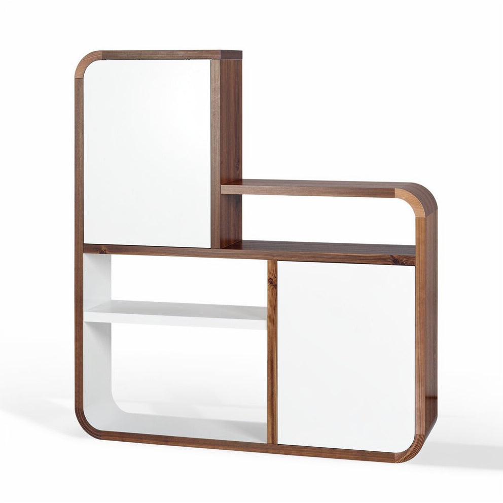 **Moderne Wandkast van Hout en Wit Glas - Minimalistisch Ontwerp**
